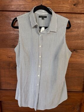 Banana Republic Sleeveless Striped Button-Down Top - Gray & White -NWT- Size 16